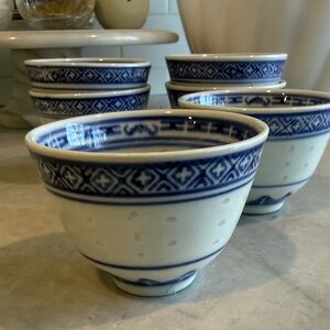 Vintage Chinese Blue and White Porcelain Cups Set of 5